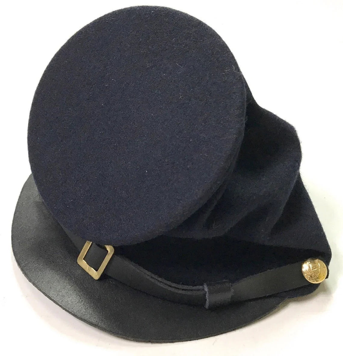 Civil War Union Forage Leather Peak Bummer Kepi, Navy blue