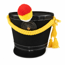 Load image into Gallery viewer, Black Shako with Yellow Cords and Pompon