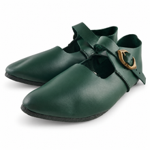 Carica l'immagine nel visualizzatore di Gallery, Green Medieval Latchet T-Bar Leather Court Shoes