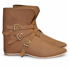 Load image into Gallery viewer, Light Brown Renaissance Boots with Three Brass Buckles