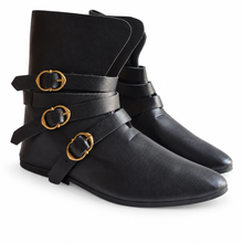 Load image into Gallery viewer, Dark Brown Medieval Shoes with Three Brass Buckles