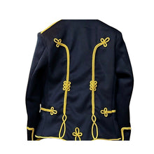 Load image into Gallery viewer, Napoleonic Black Hussar Jacket with Gold Braid and Red Sash