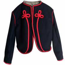 Load image into Gallery viewer, Black Civil War Zouave Jacket with Red Braid Trim