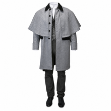 Charger l'image dans la galerie, Victorian Grey Inverness Cape Overcoat with Black Collar