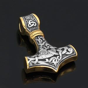 Beowulf Regalia Handcrafted Stainless Steel Dual Color Mammen-Style Thor's Hammer Pendant | Regalia Lodge
