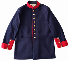 Charger l'image dans la galerie, Prussian Blue Wool Tunic with Red Collar and Cuffs
