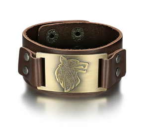 Beowulf Regalia Leather Viking Wolf Head Arm Cuff | Regalia Lodge