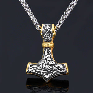 Beowulf Regalia Handcrafted Stainless Steel Dual Color Mammen-Style Thor's Hammer Pendant | Regalia Lodge
