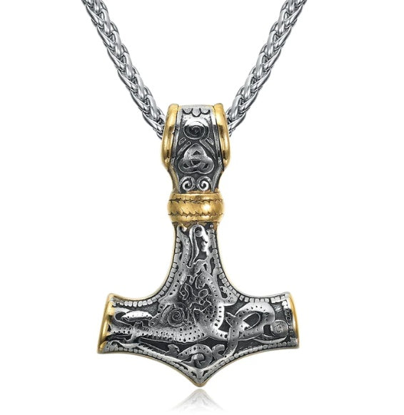 Beowulf Regalia Handcrafted Stainless Steel Dual Color Mammen-Style Thor's Hammer Pendant | Regalia Lodge