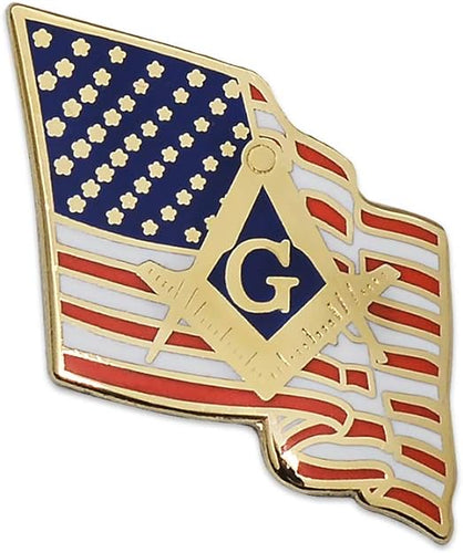 Waving American Flag with Square & Compass Masonic Lapel Pin | Regalia Lodge