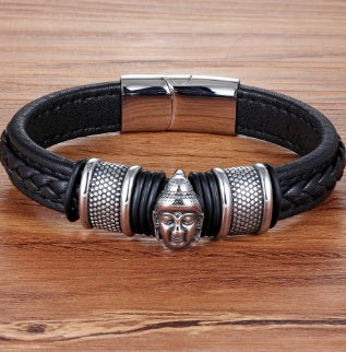 Genuine Leather Bracelet & Bangle Buddha Head | Regalia Lodge
