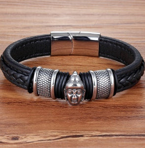 Genuine Leather Bracelet & Bangle Buddha Head | Regalia Lodge