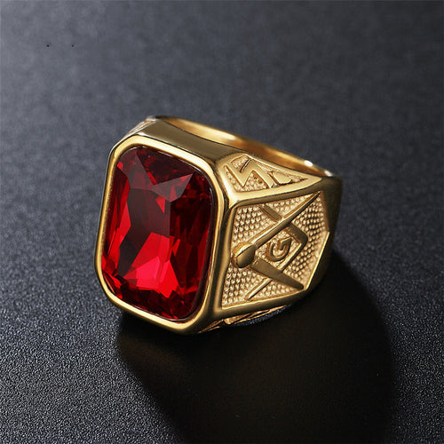 Retro Masonic Gem Men's Titanium Steel Ring | Regalia Lodge