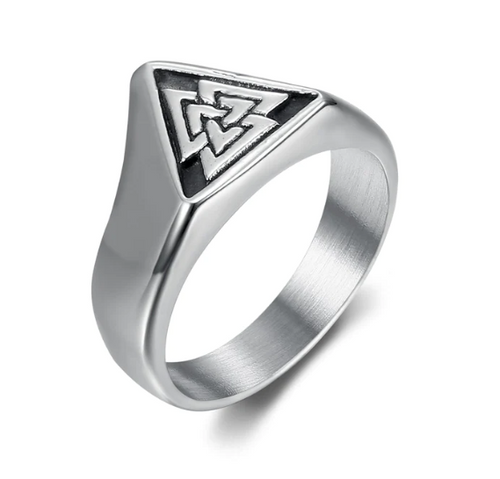 Beowulf Regalia Handcrafted Stainless Steel Triangular Valknut Ring-Masonic Rings | Regalia Lodge