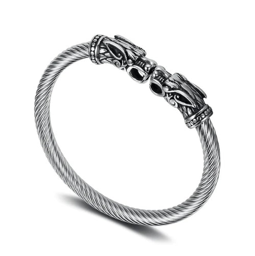 Beowulf Regalia Handcrafted Stainless Steel Wolf Head Torc Bracelet | Regalia Lodge