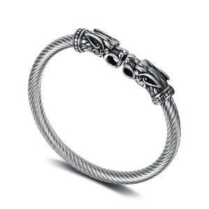 Beowulf Regalia Handcrafted Stainless Steel Wolf Head Torc Bracelet | Regalia Lodge