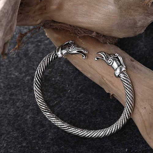 Beowulf Regalia Handcrafted Stainless Steel Dragon Head Torc Bracelet | Regalia Lodge