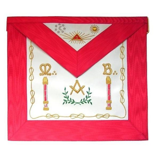 Scottish Rite AASR Master Mason Apron with Columns, Moon, and Sun – Hand Embroidered Freemason Regalia | Regalia Lodge