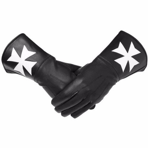 Knight of Malta Black Gauntlets White Maltese Cross Soft Leather Gloves | Regalia Lodge