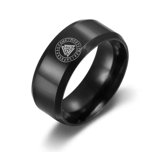 Beowulf Regalia Black Handcrafted Stainless Steel Valknut And Rune Ring | Regalia Lodge