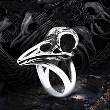 Load image into Gallery viewer, Beowulf Regalia Handcrafted Stainless Steel Raven Skull Biker Ring | Regalia Lodge