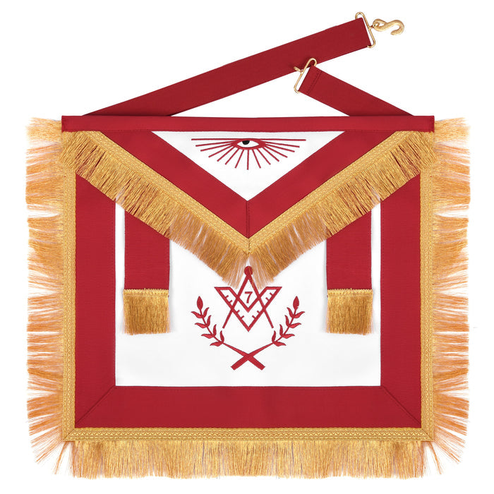 Master Mason Apron – Red Ribbon & Golden Bullion