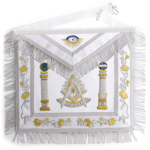 Past Master Blue Lodge California Regulation Apron - White & Gold With Pillars | Regalia Lodge