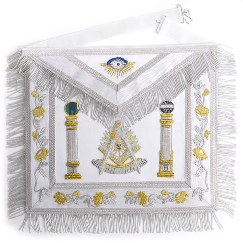 Past Master Blue Lodge California Regulation Apron - White & Gold With Pillars | Regalia Lodge