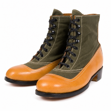 Load image into Gallery viewer, WW2 German Olive Canvas and Tan Leather Ankle Boots