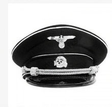 Carica l'immagine nel visualizzatore di Gallery, Black Historical Visor Cap with Silver Cord and Skull Badge