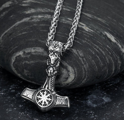 Beowulf Regalia Handcrafted Stainless Steel Mjolnir With Skull And Helm Of Awe | Regalia Lodge