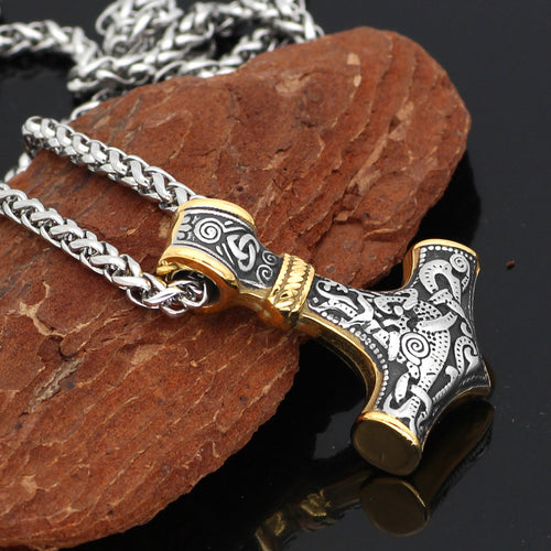 Beowulf Regalia Handcrafted Stainless Steel Dual Color Mammen-Style Thor's Hammer Pendant | Regalia Lodge