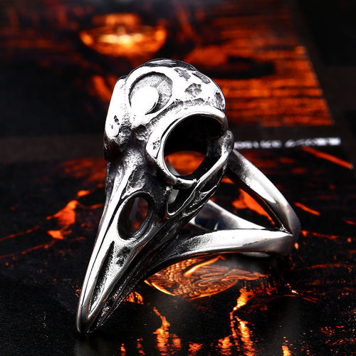 Beowulf Regalia Handcrafted Stainless Steel Raven Skull Biker Ring | Regalia Lodge