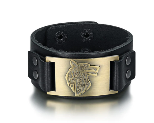 Beowulf Regalia Leather Viking Wolf Head Arm Cuff | Regalia Lodge