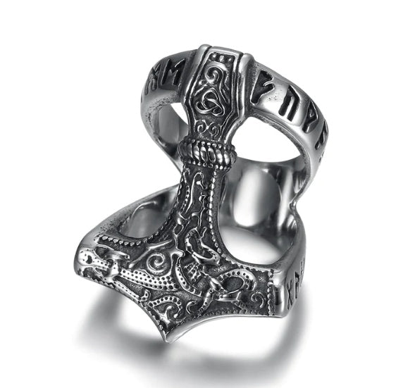 Beowulf Regalia Handcrafted Stainless Steel Open Thor's Hammer Ring- Masonic Regalia | Regalia Lodge
