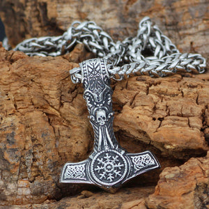 Beowulf Regalia Handcrafted Stainless Steel Mjolnir With Skull And Helm Of Awe | Regalia Lodge