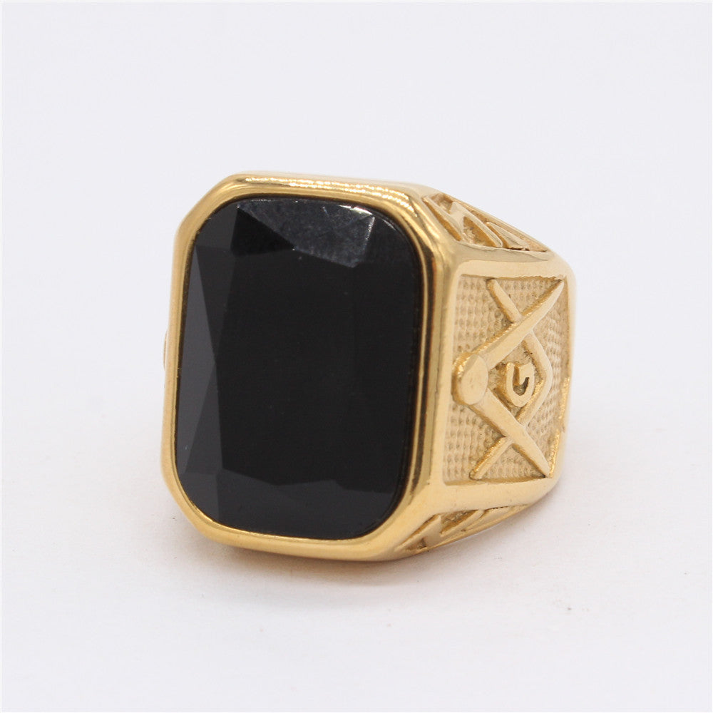 Retro Masonic Gem Men's Titanium Steel Ring | Regalia Lodge