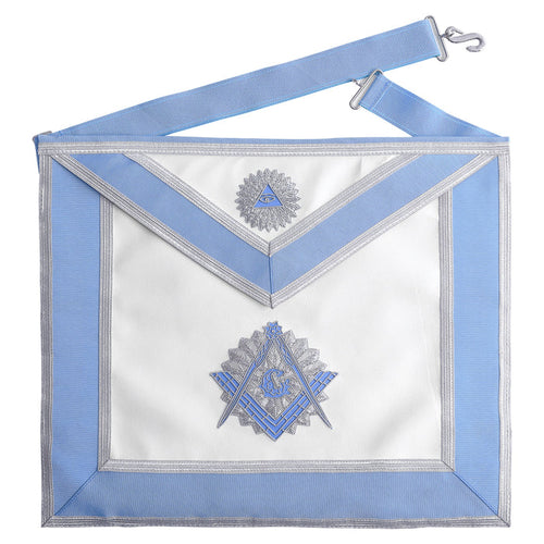 Master Mason Blue Lodge Apron -  Masonic Machine Embroidery Apron- Light Blue & White