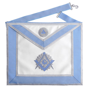 Master Mason Blue Lodge Apron -  Masonic Machine Embroidery Apron- Light Blue & White