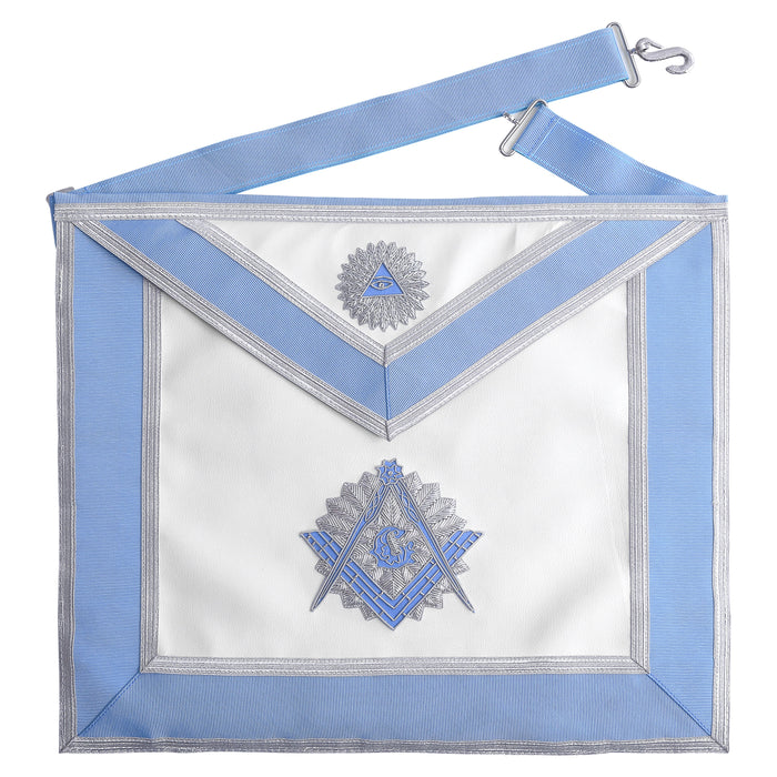Master Mason Blue Lodge Apron -  Masonic Machine Embroidery Apron- Light Blue & White