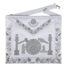 Load image into Gallery viewer, Master Mason Blue Lodge Apron - Silver Bullion Embroidery With Pillars &amp; Tools