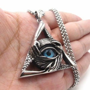 Premium Quality Blue Evil All-Seeing Eye Hip Hop Pendant Necklace for Men-Blue Lodge Necklaces & Pendants-Masonic Pendants-Freemason necklace | Regalia Lodge