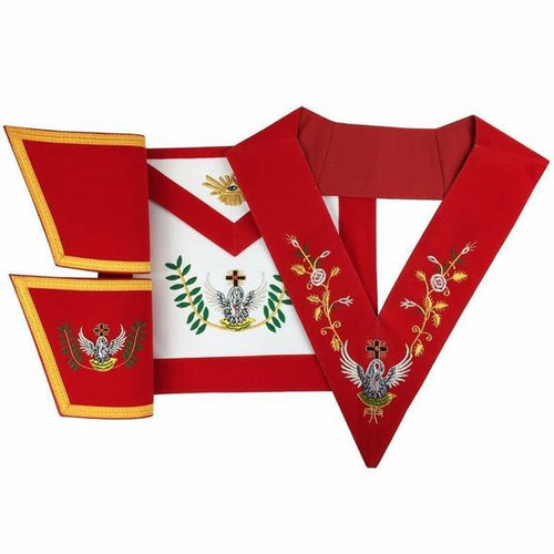 Masonic Rose Croix 18th Degree Handmade embroidery Apron, Gauntlets and Collar Set | Regalia Lodge