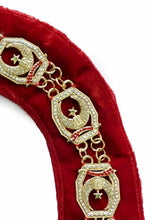 Carica l&#39;immagine nel visualizzatore di Gallery, Shriner - Masonic Rhinestone Chain Collar - Gold/Silver on Red | Regalia Lodge