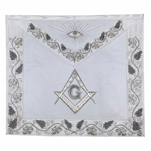 MASTER MASON Grand White Hand Embroided Apron with Square Compass G | Regalia Lodge
