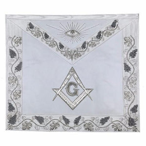 MASTER MASON Grand White Hand Embroided Apron with Square Compass G | Regalia Lodge