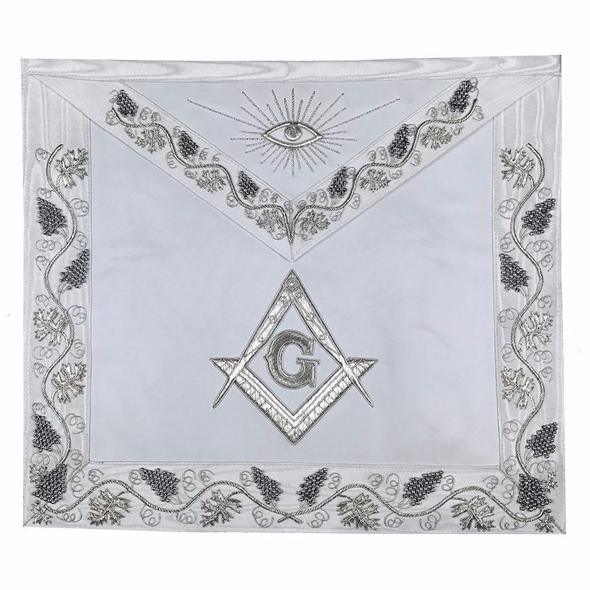 MASTER MASON Grand White Hand Embroided Apron with Square Compass G | Regalia Lodge