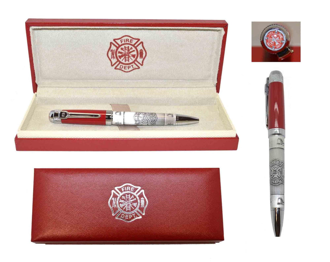 Fire Dept Firefighter Heavy Weight Metal Masonic Ball Point Pen Set Red Box Fireman Gift | Regalia Lodge