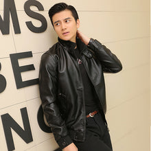 Load image into Gallery viewer, Men&#39;s Stand-Up Collar Padded Leather Jacket – Stylish &amp; Warm | Regalia Lodge