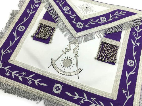 Masonic Blue Lodge Past Master Silver Machine Embroidery Freemason Purple Apron | Regalia Lodge
